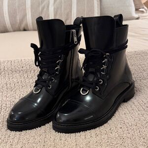All Saints Glossy Black Combat Boots